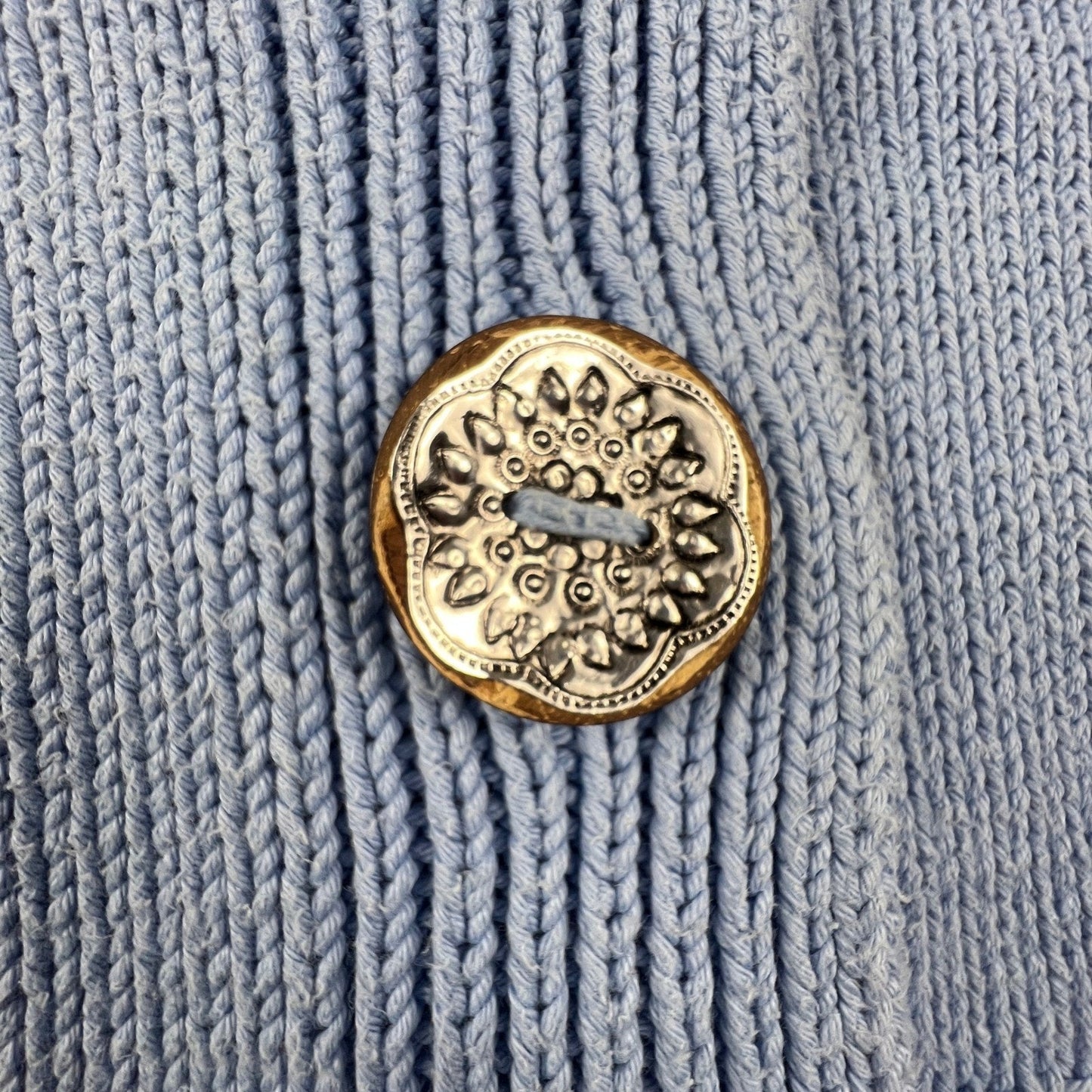 Pure Handknit Cardigan Sweater M/L Blue Cotton Button Up Coastal Grandmacore