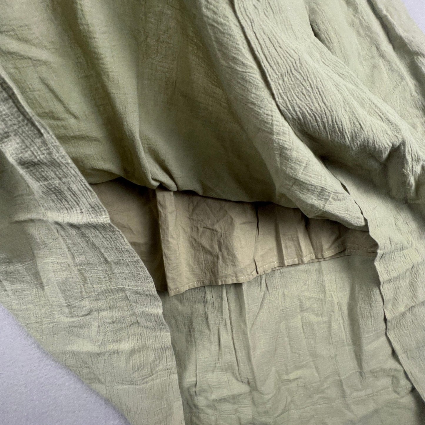 100% Cotton Midi Skirt Womens Small Green Cotton Smocked Paperbag Waist Boho
