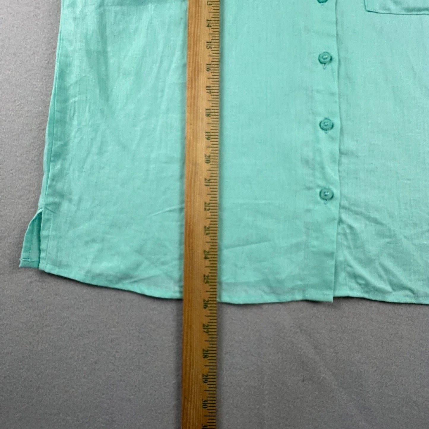 Emily Daniels Button Down Top Womens Large Green Linen Blend Short Sleeve Casual