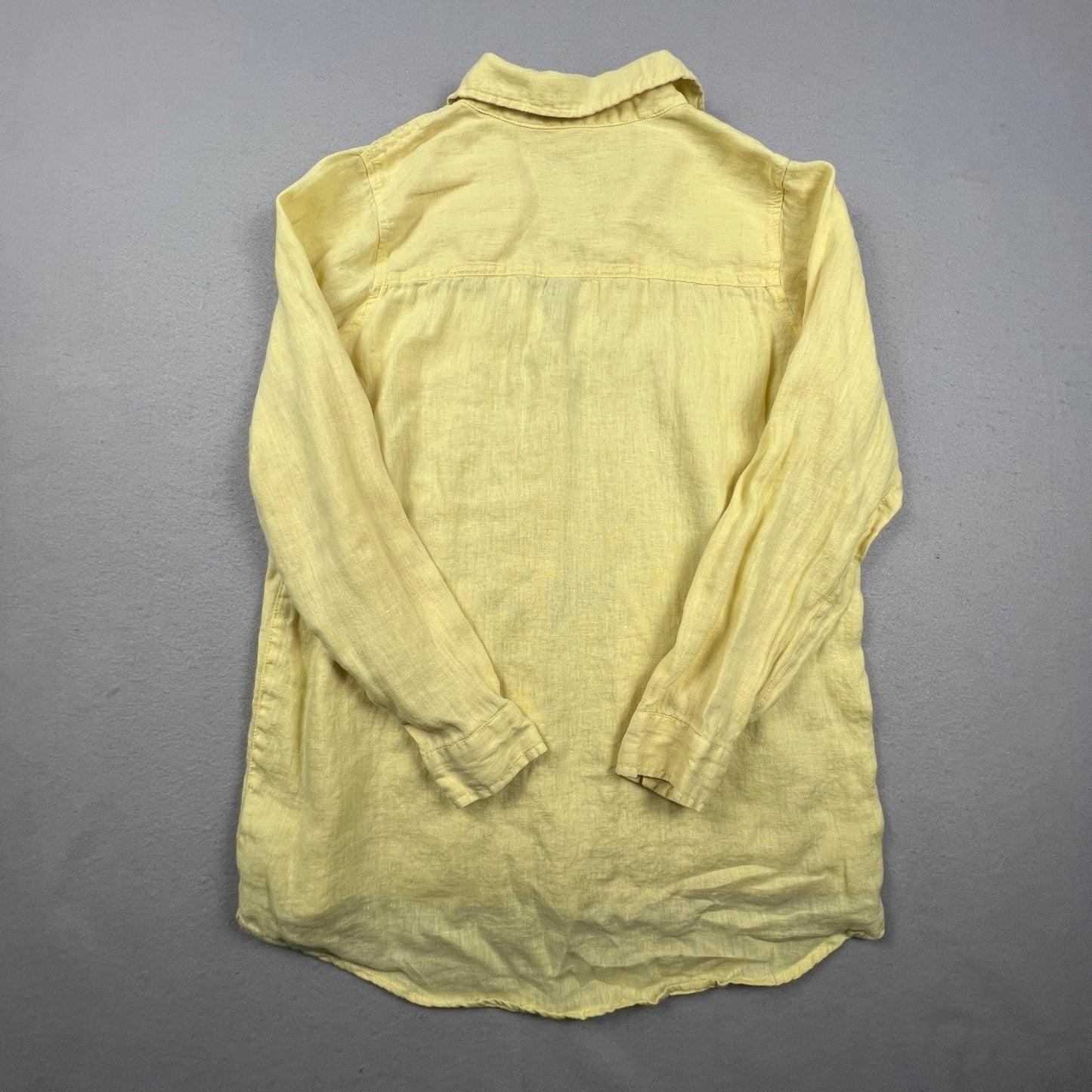 Sigrid Olsen Linen Button Down Shirt Women Medium Yellow Roll Tab Coastal Summer