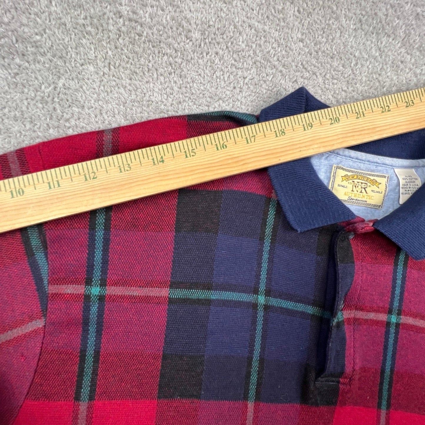 VTG Plaid Polo Shirt Mens XL Sporty Cotton Golf USA New River Co Preppy College