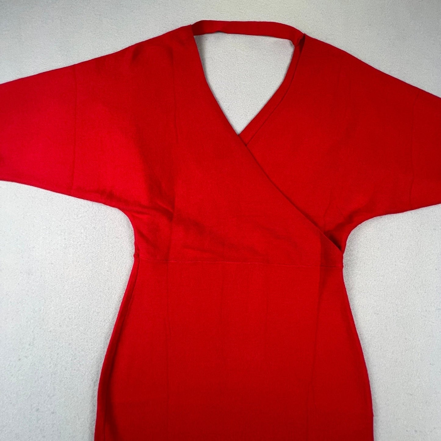 Knit Wrap Midi Dress Women M Red Tie Waist Long Sleeve Cocktail Dress Datenight