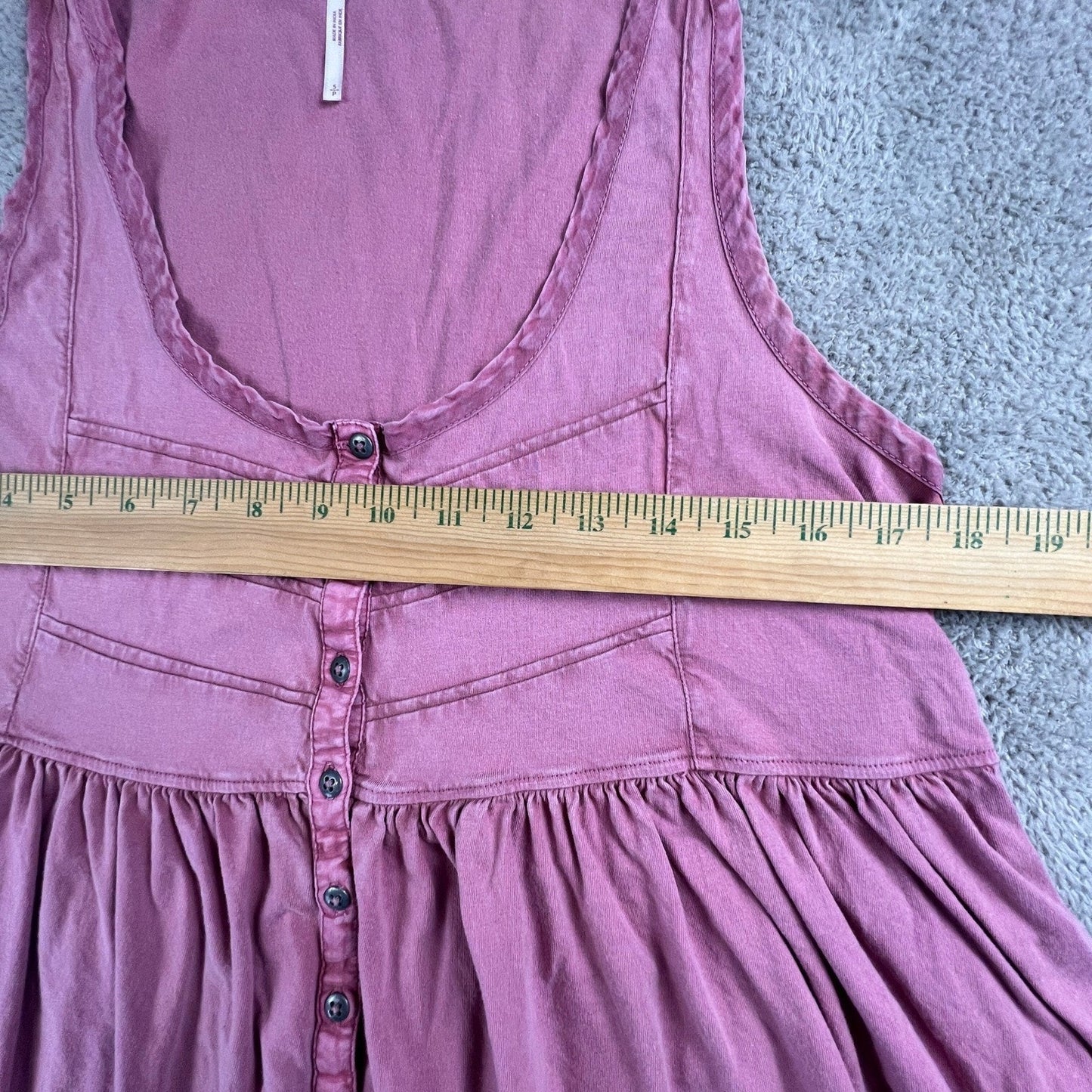 Free People Babydoll Tank Top Womens Small Pink Button Front Boho Peplum Cotton
