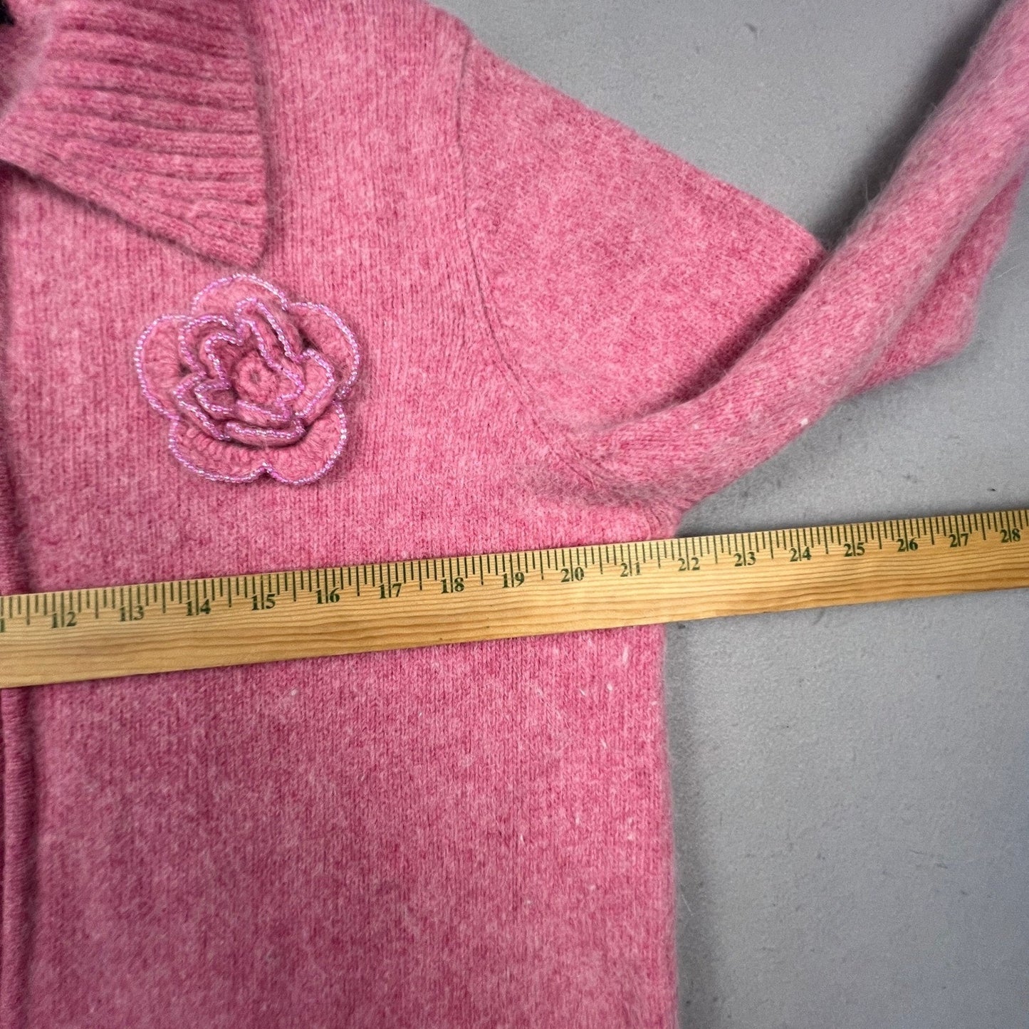 VTG Mercer & Madison Zip Sweater XL Pink Angora Wool Beaded Flower Coquette Y2K
