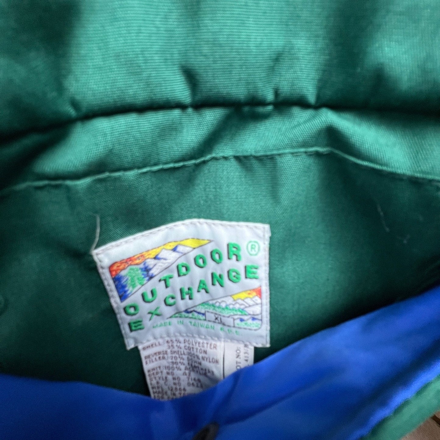 Outdoor Exchange Reversible Puffer Vest Mens XL Green Blue Down Gorpcore Hiking