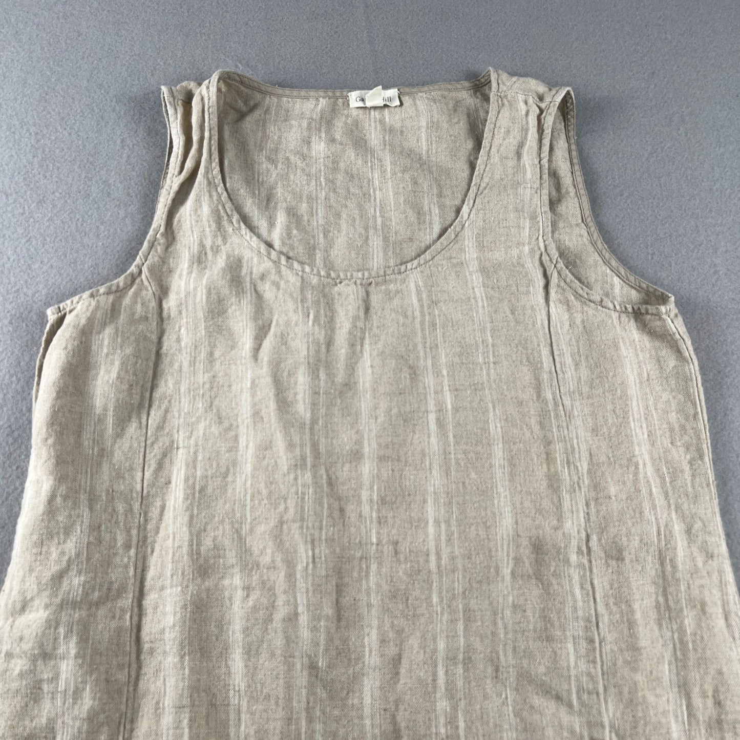Garnet Hill Maxi Dress Womens 6 Beige Linen Striped Sleeveless Pockets Lagenlook