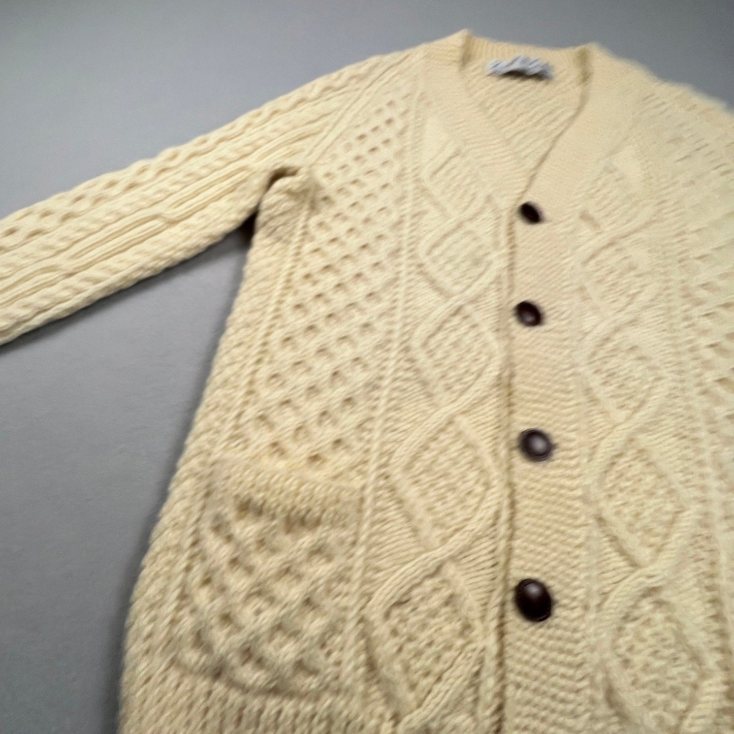 VTG Wool Handknit Joseph F. Heron Cardigan Mens M Cream Irish Aran Fisherman