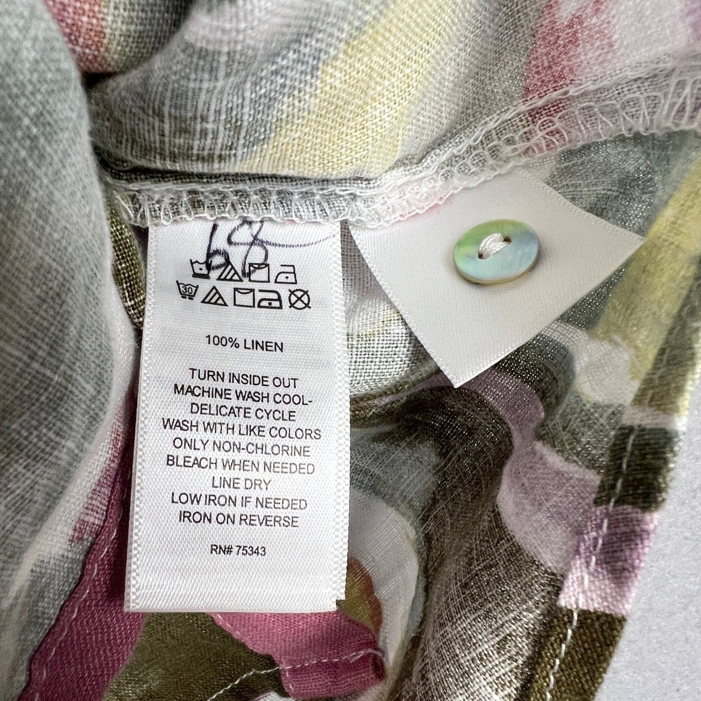Tahari 100% Linen Sleeveless Blouse Womens Small Floral Button Front Boho Summer