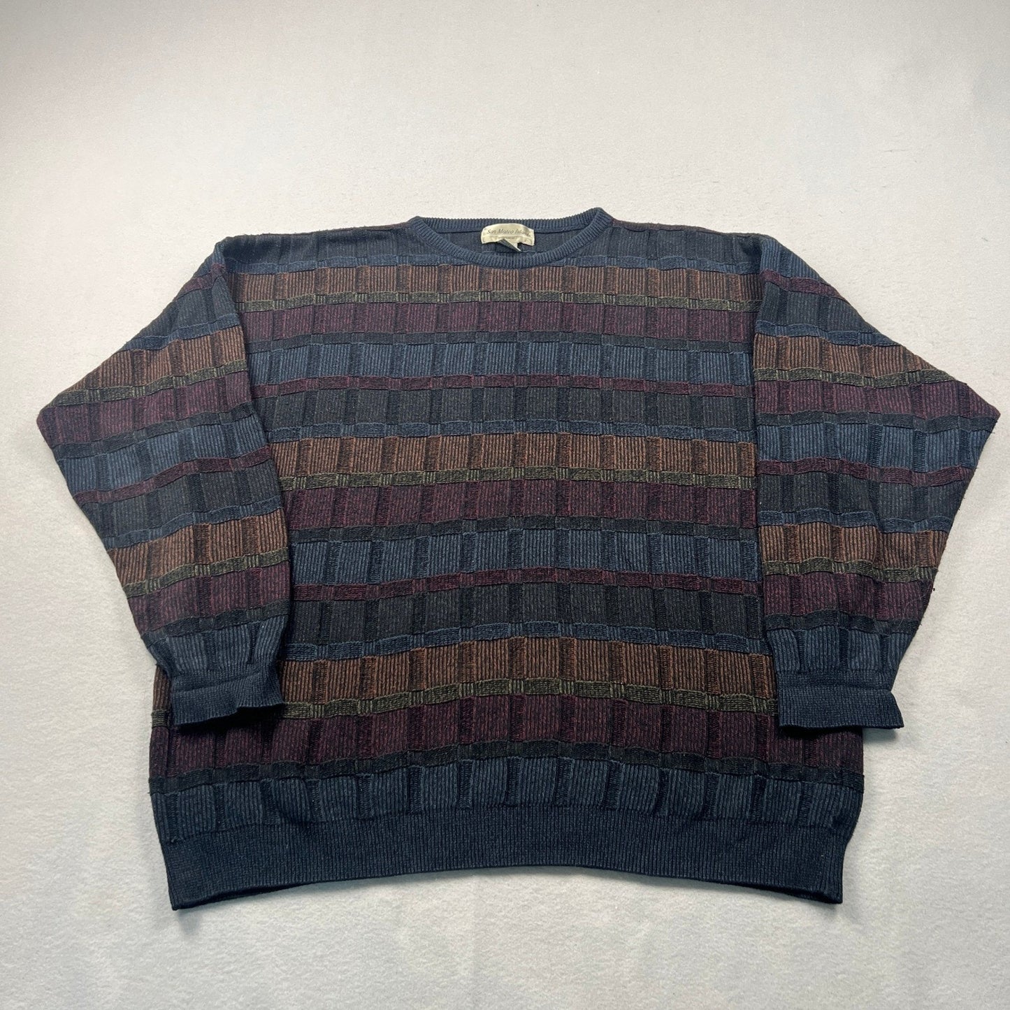 VTG San Mateo Island Sweater Mens XXL Geometric Knit 90s Coogi Style Retro