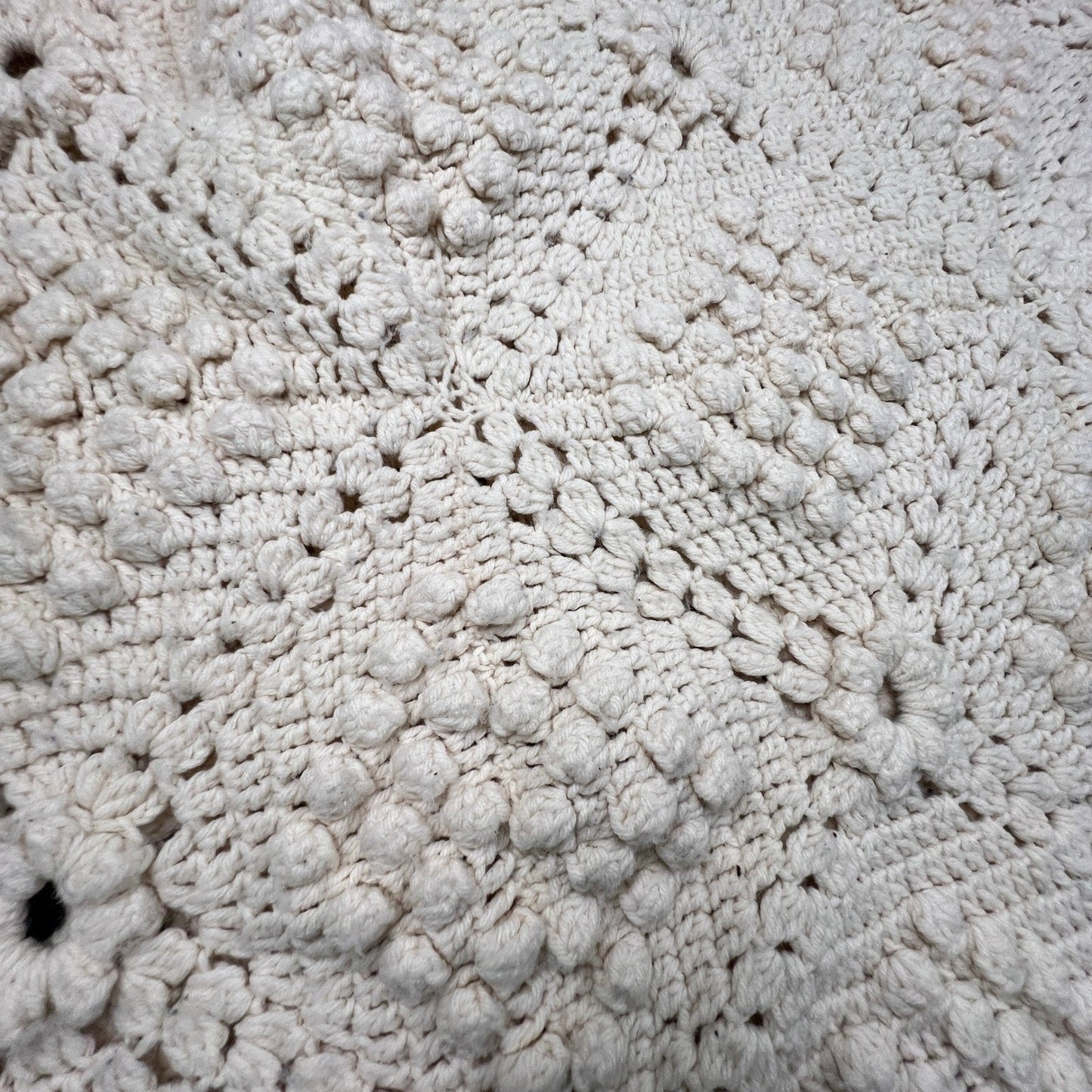 Handmade Crochet Popcorn Stitch Afghan Blanket 72x58 Cream Boho Farmhouse VTG