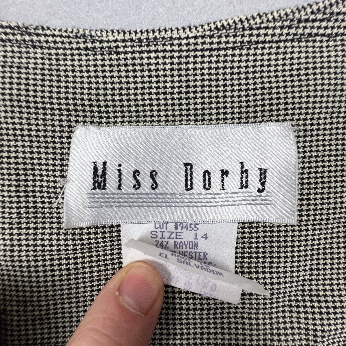 VTG 90s Miss Dorby Vest Women 14 Black White Houndstooth Embroidered Floral