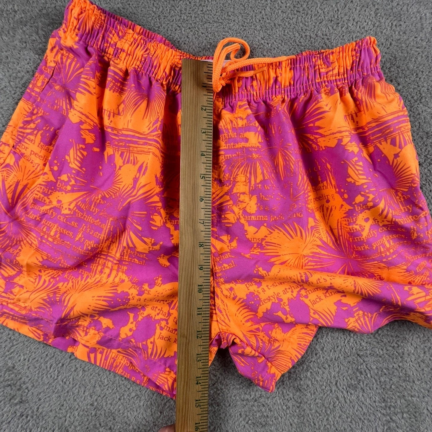 Panama Jack Swim Trunks Mens Medium Orange Purple Tropical Palm Script Beachwear