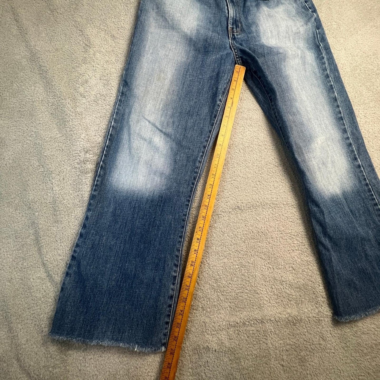 Vintage Y2K Abercrombie & Fitch Mens 31x28 Blue Faded Raw Hem Straight Leg Jeans
