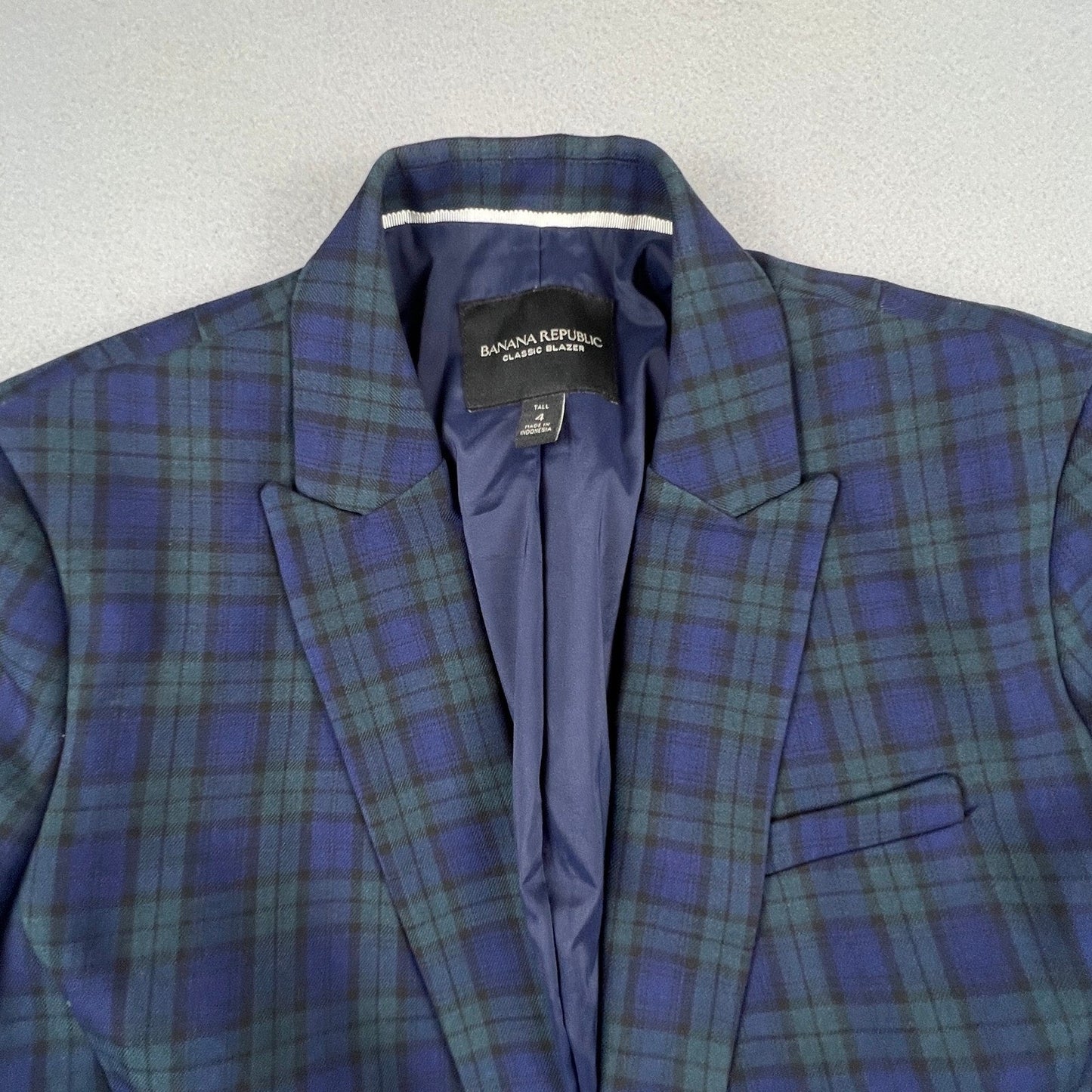 Banana Republic Classic Blazer Womens 4 Tall Navy Green Plaid Tailored Career