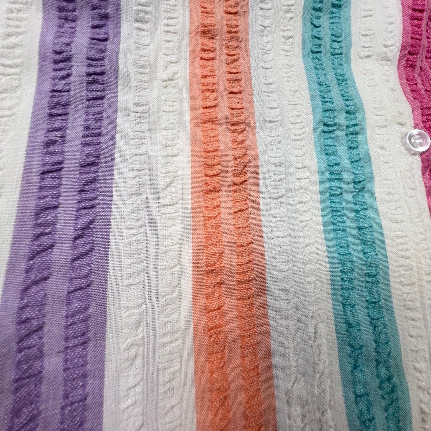Colorful Seersucker Button Up Shirt Womens L Multi Color Rainbow Stripe Camp Top