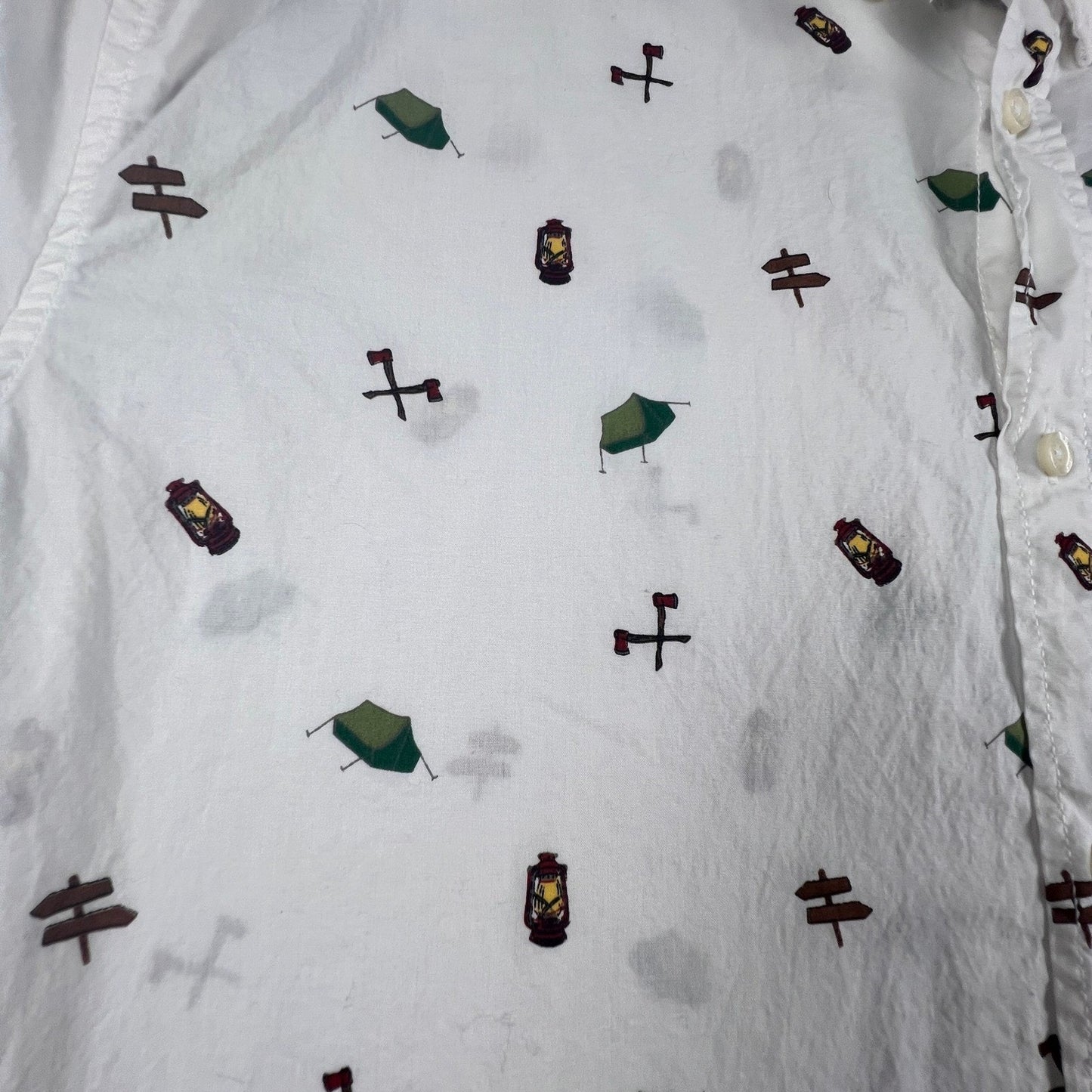 Aeropostale Button Down Shirt Mens XL White Camping Print Cotton Short Sleeve