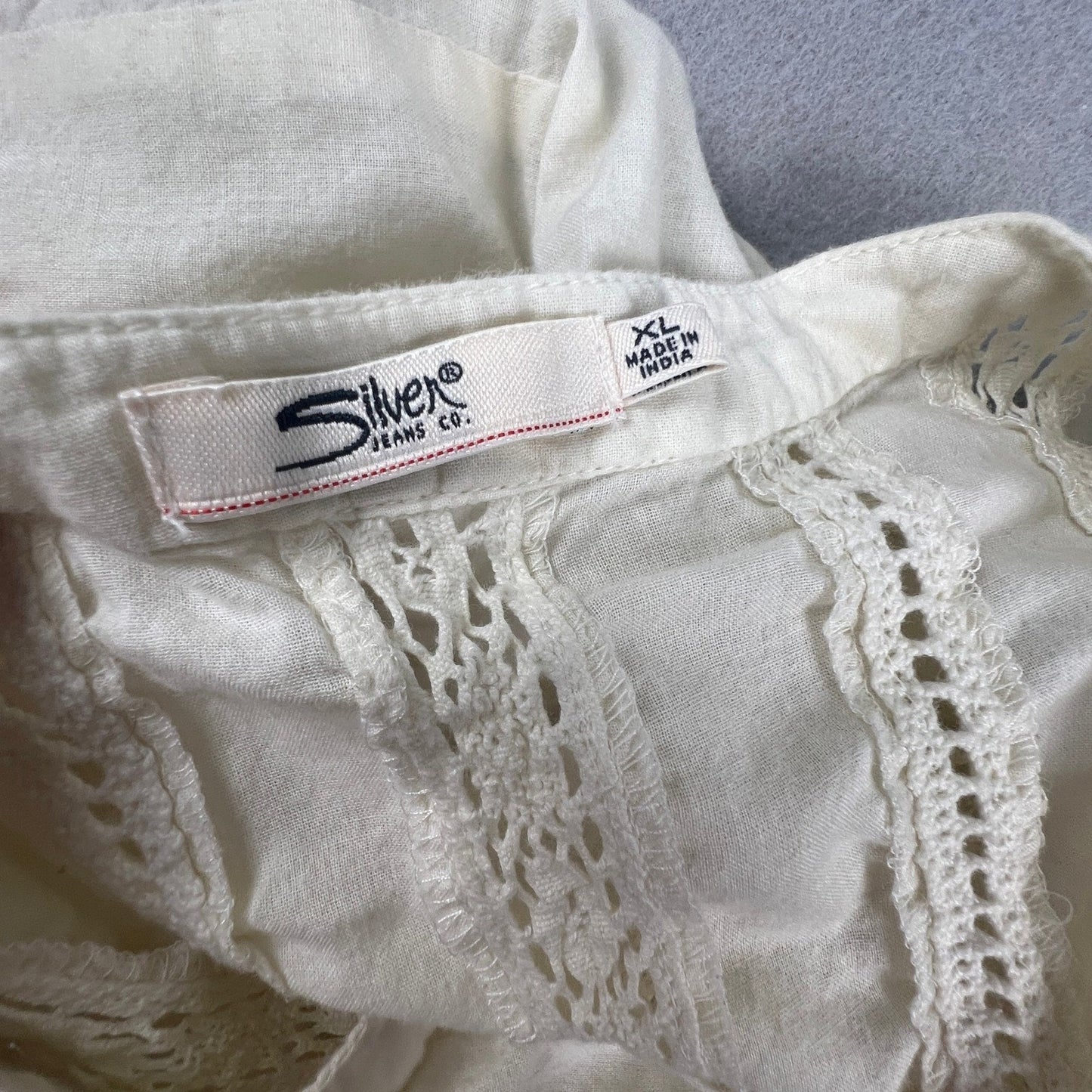 100% Cotton Silver Jeans Co Tank Top Women XL Cream Crochet Lace Boho Fairycore Blouse