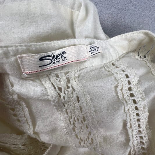 100% Cotton Silver Jeans Co Tank Top Women XL Cream Crochet Lace Boho Fairycore Blouse