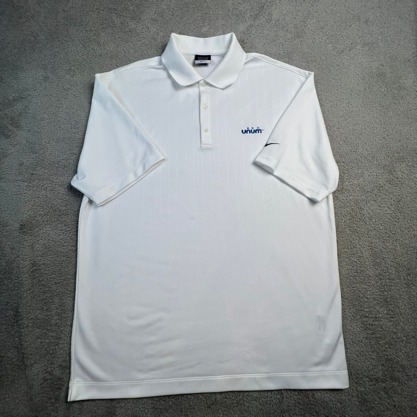 Nike Golf Dri Fit White Mens Polo Large Shirt Embroidered Unum Logo