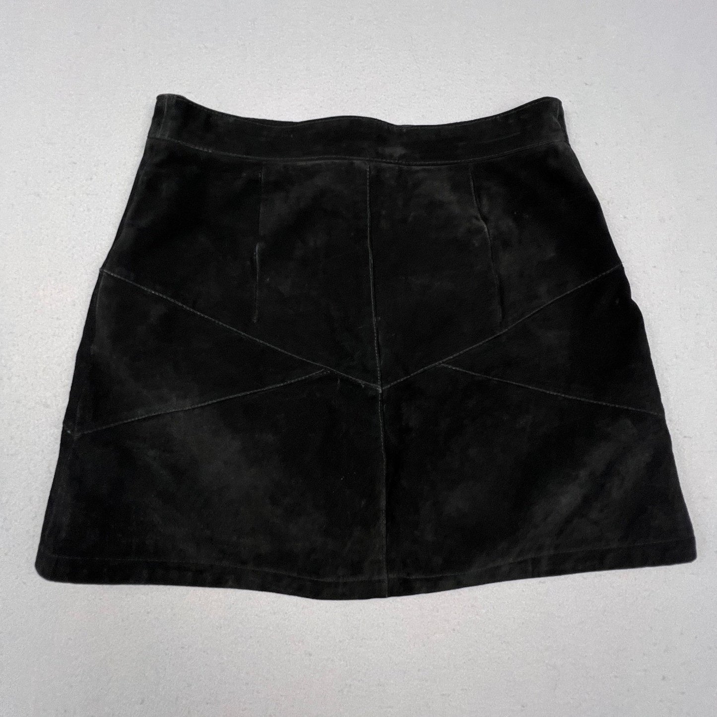 VTG 70s Inspired Monki Suede Mini Skirt 38 Black Genuine Leather Edgy Academia
