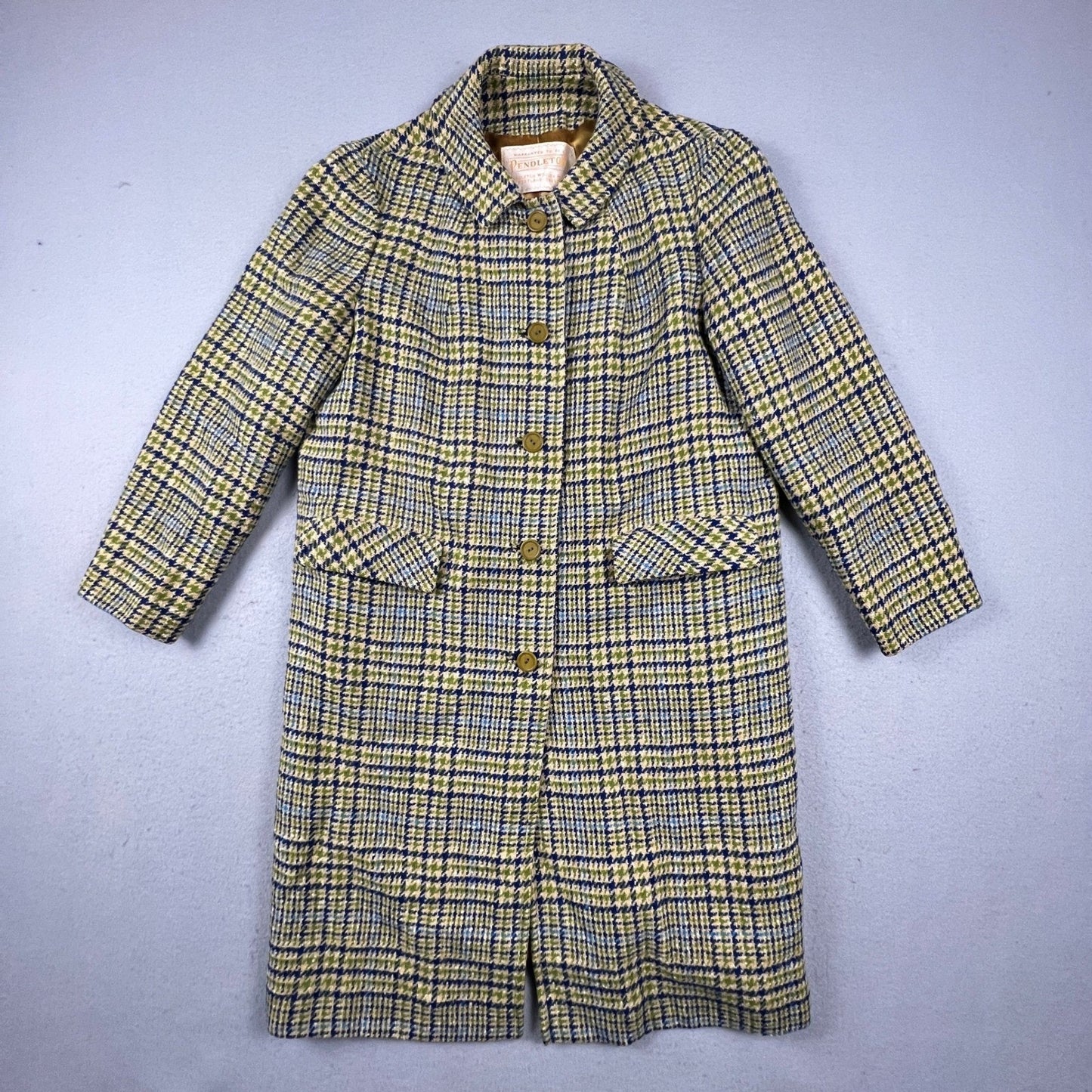 Pendleton Wool Overcoat Womens L Multi Houndstooth Vintage Long Trench Coat