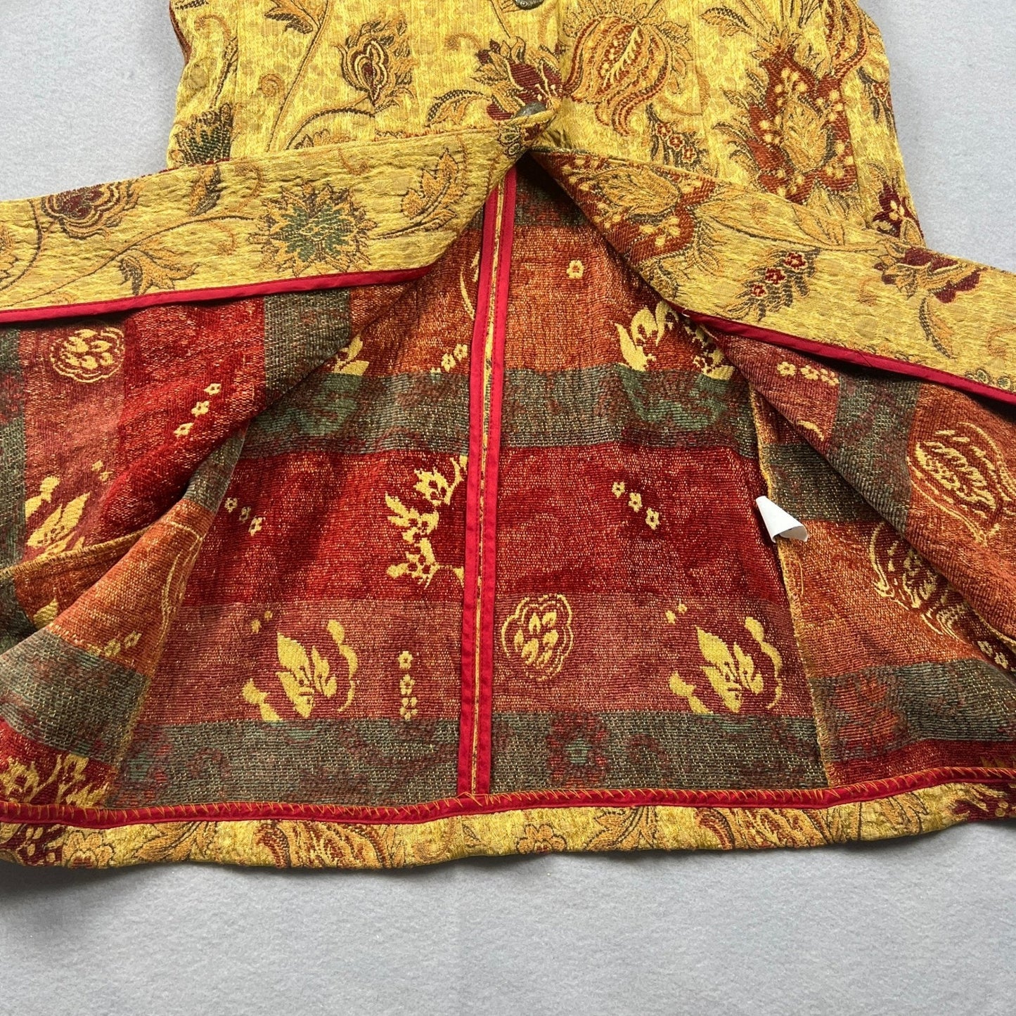 VTG Style Cabi Tapestry Coat Womens 10 Yellow Floral Jacquard Ornate Button