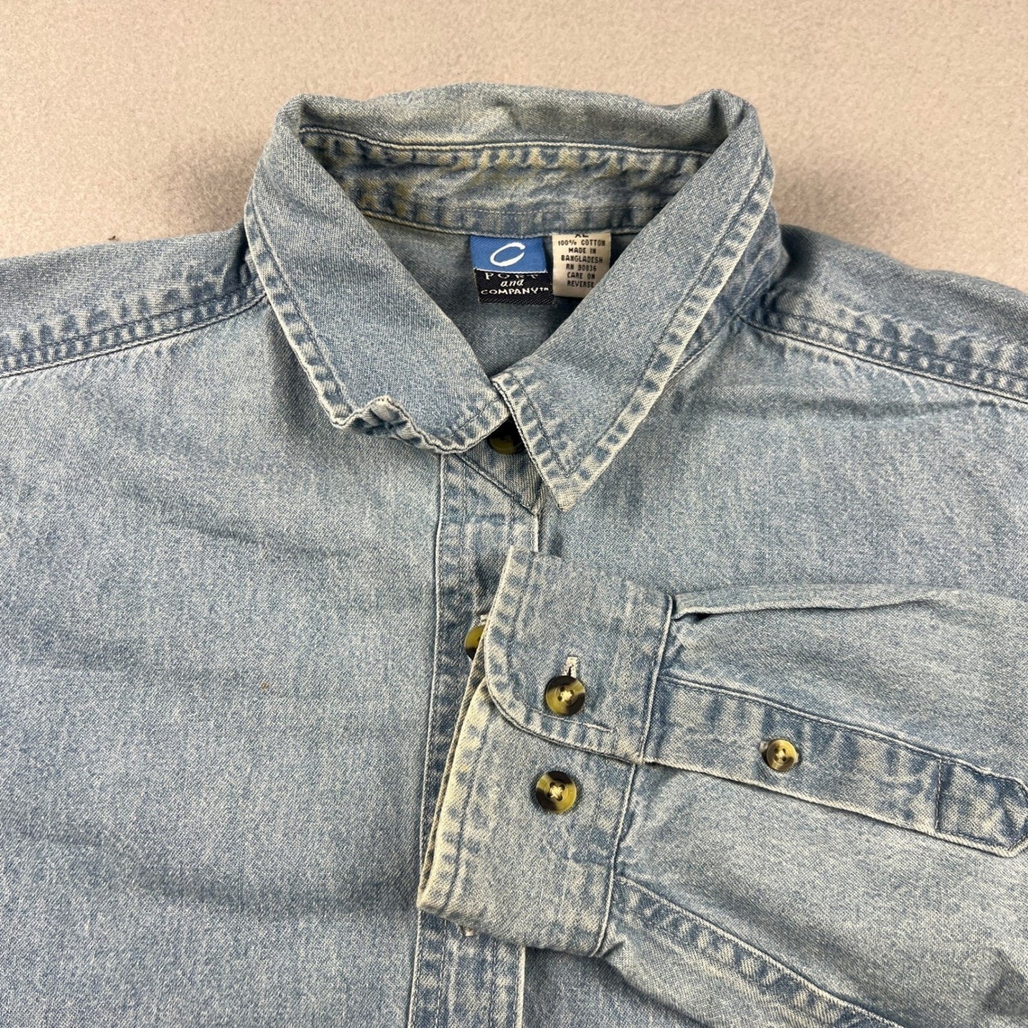 Port and Company Denim Shirt Mens XL Wells Fargo Embroidered Workwear Casual