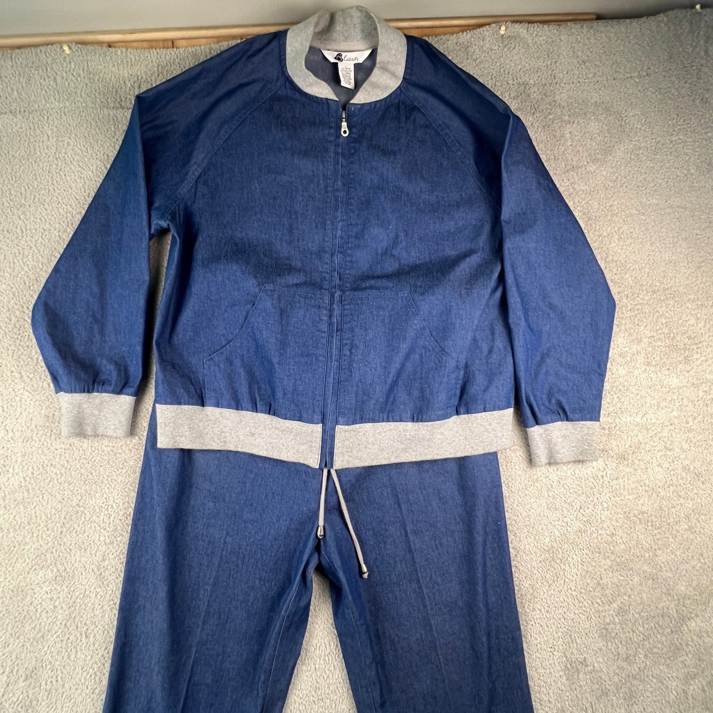 VTG Blast Denim Tracksuit Straight Leg Unisex Blue Retro Casual Loungewear Stret