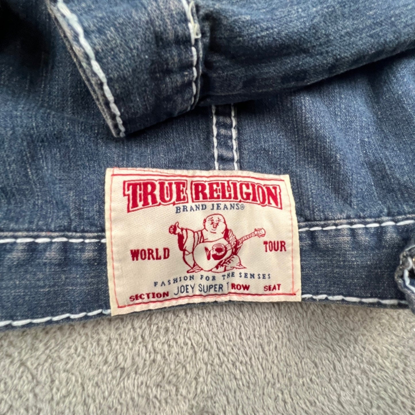 True Religion Denim Jacket Mens 3XL Blue Joey Super T Big Stitch Western Y2K