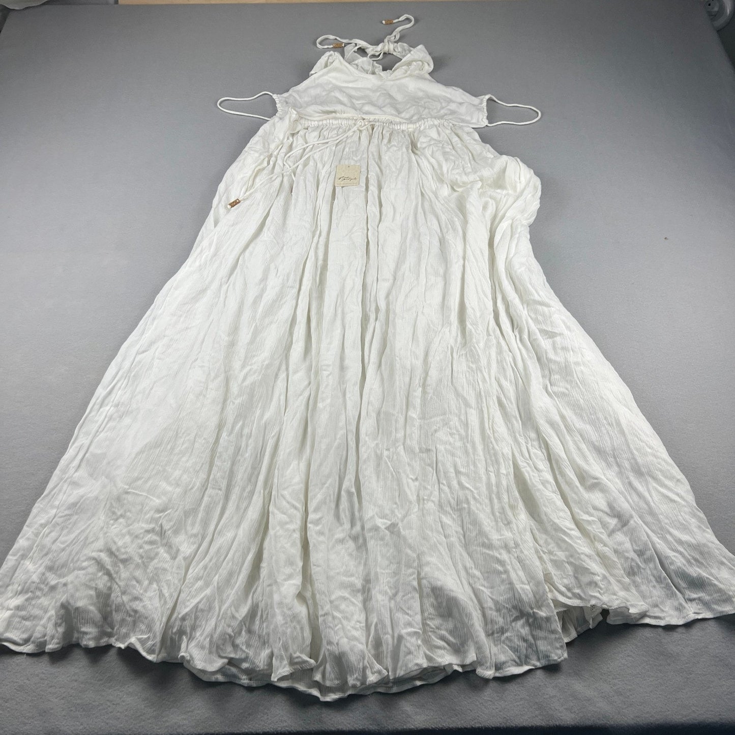 NWT Free People Maxi Dress XS Ivory White Lace Ruffle Halter Boho Summer Wedding