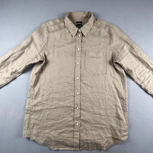 Gap 100% Linen Boyfriend Shirt Mens Medium Beige Casual Coastal Minimal Summer