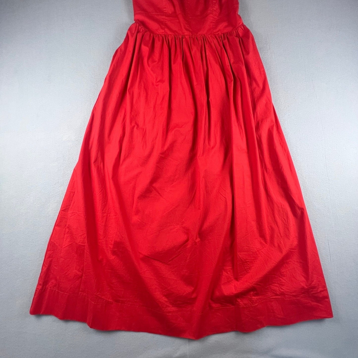 Red Cotton Blend Maxi Dress L Smocked Back A Line Summer Vacation Chic Classic