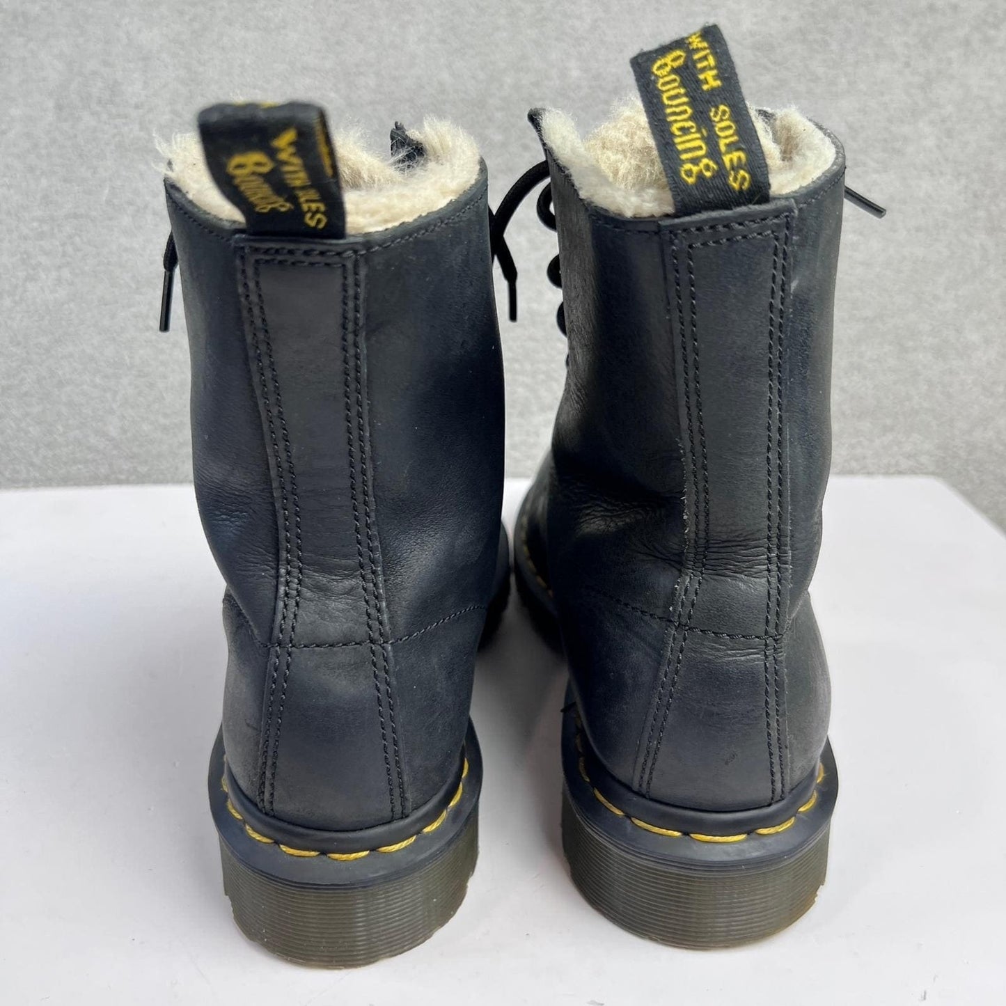 Dr Martens Boots US Size 8 1460 Black Leather Faux Fur Lined Combat Boots
