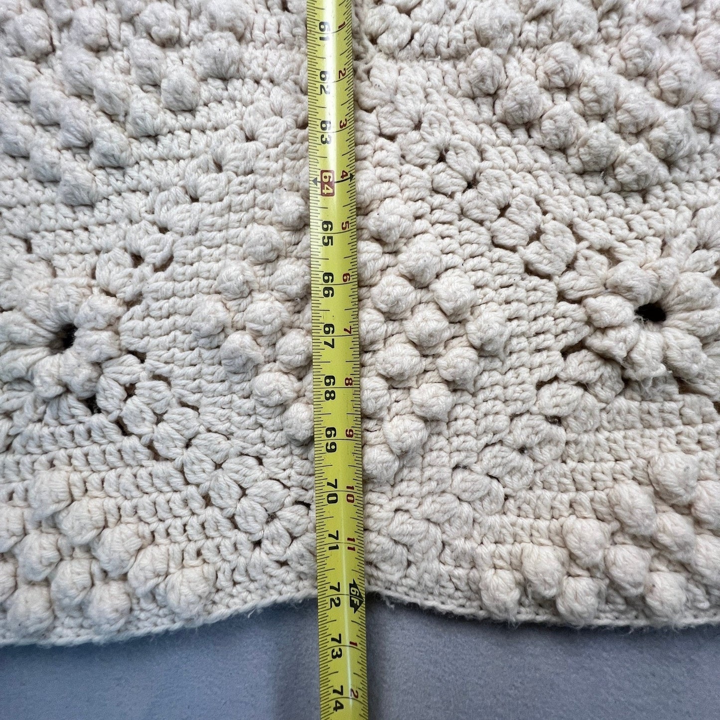 Handmade Crochet Popcorn Stitch Afghan Blanket 72x58 Cream Boho Farmhouse VTG