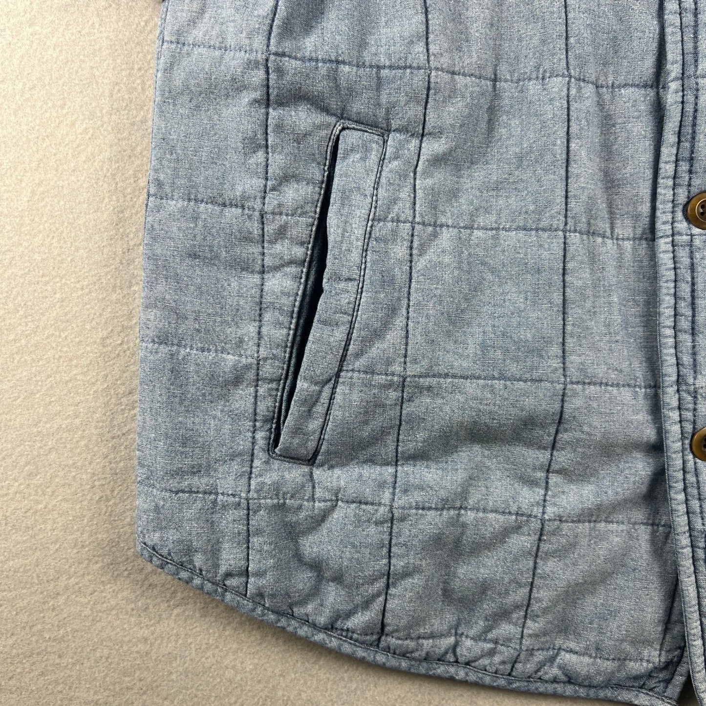 Lucky Brand Quilted Shirt Jacket Mens Medium Blue Cotton Linen Workwear Shacket