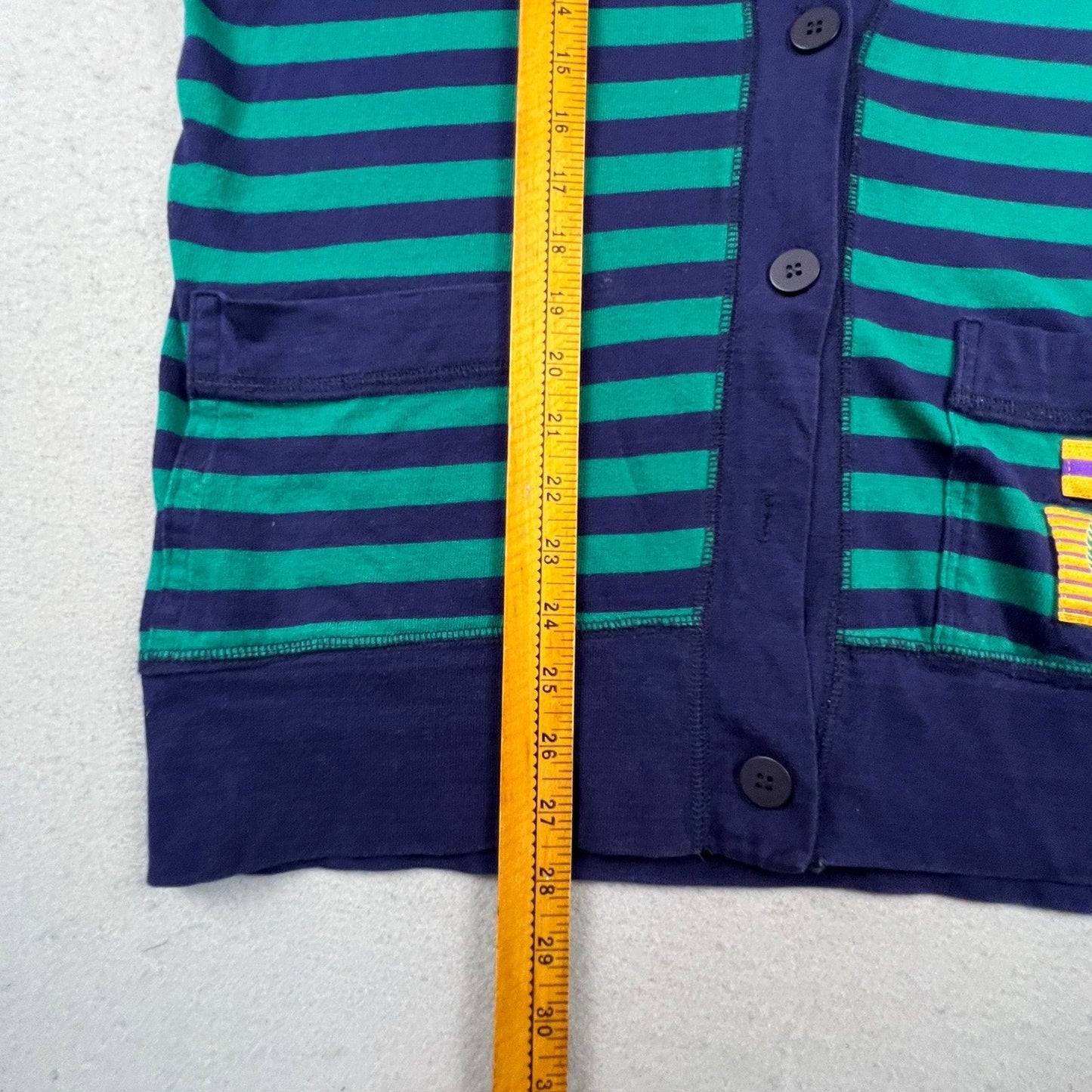 Sandra Ingrish Sport Cardigan Womens L Blue Green Striped Preppy Crest V-Neck