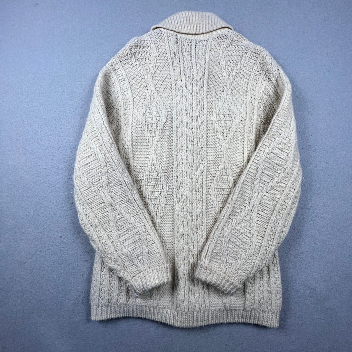 Vintage Pendleton Sweater Mens Large Cream Wool Cable Knit Aran Cardigan USA