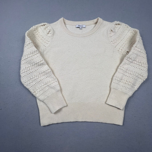 Madewell Sweater Womens Medium Cream Puff Sleeve Bobble Knit Merino Blend Boho
