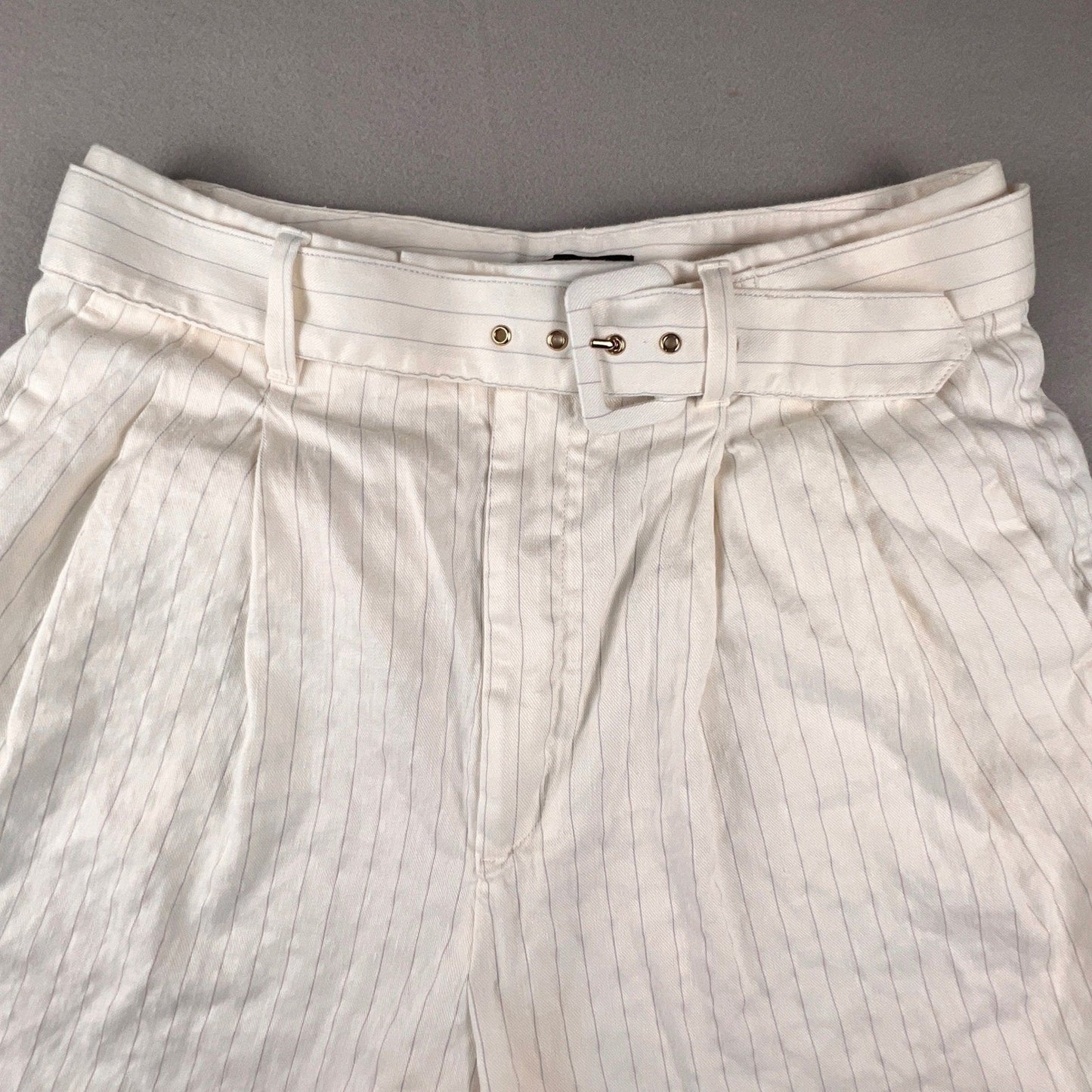 Banana Republic Belted Shorts Women's 12 Pinstripe Linen Blend Pleated Summer