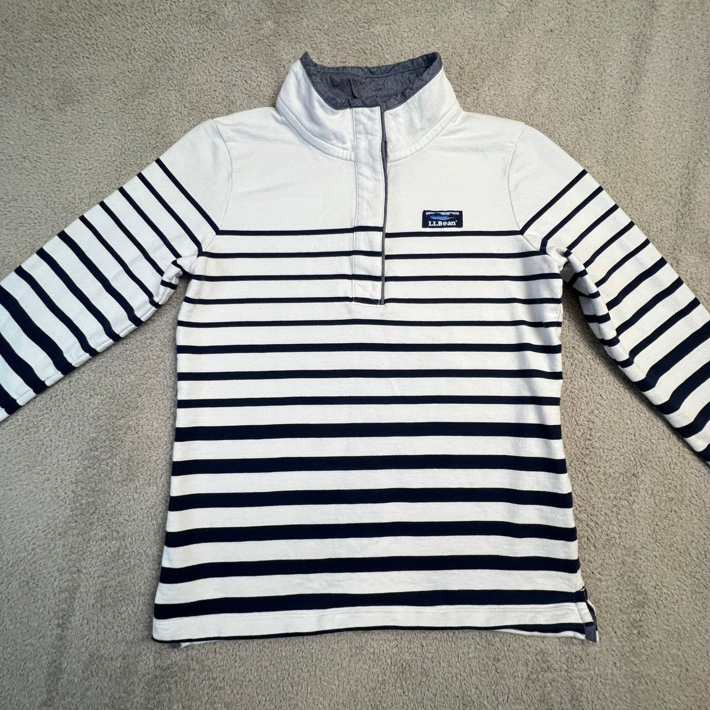 L.L. Bean Nautical Stripe Quarter Zip Pullover Sweatshirt XS