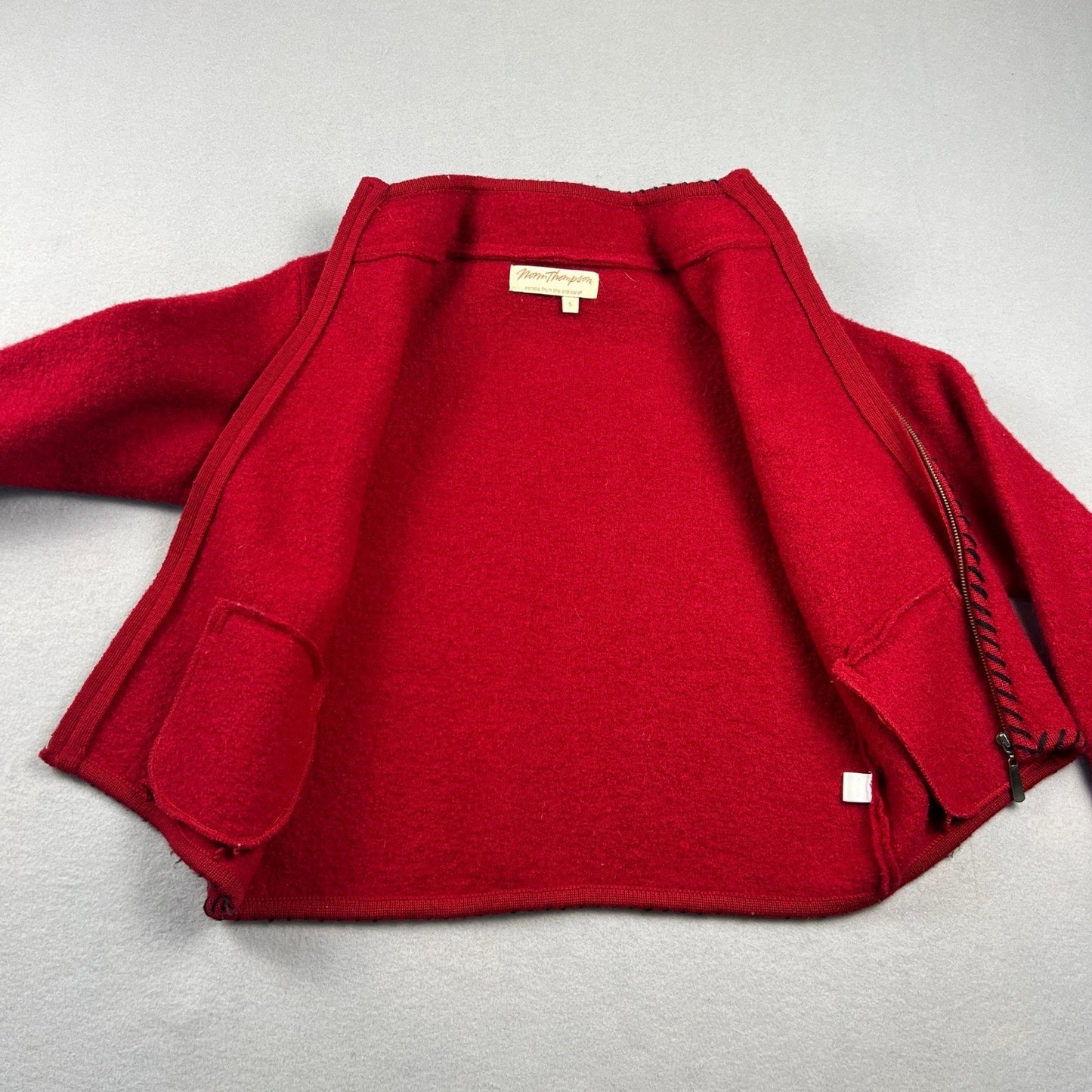 VTG Norm Thompson 100% Wool Jacket Small Red Embroidered Zip Up Cardigan Festive