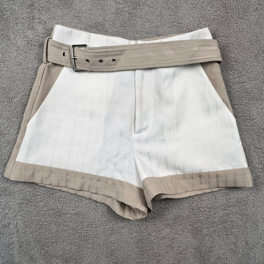 Lily Belted Shorts Womens 6 White Beige High Waist Summer Chic Colorblock