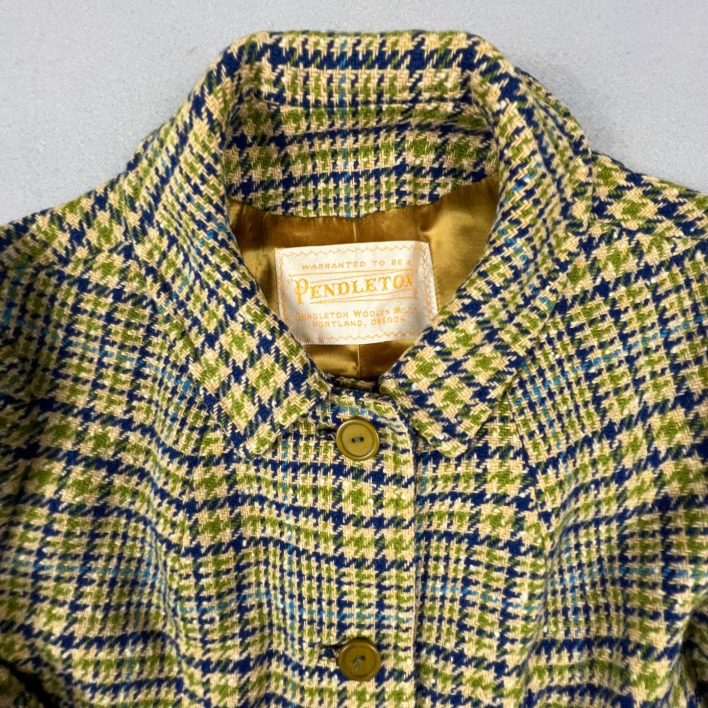 Pendleton Wool Overcoat Womens L Multi Houndstooth Vintage Long Trench Coat