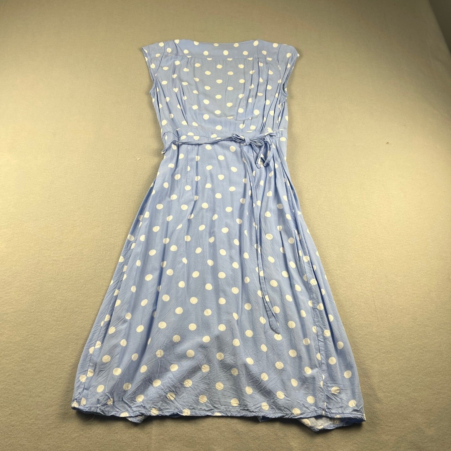 J.Crew Faux Wrap Dress Womens XSP Blue Polka Dot Midi Summer Casual Coquette