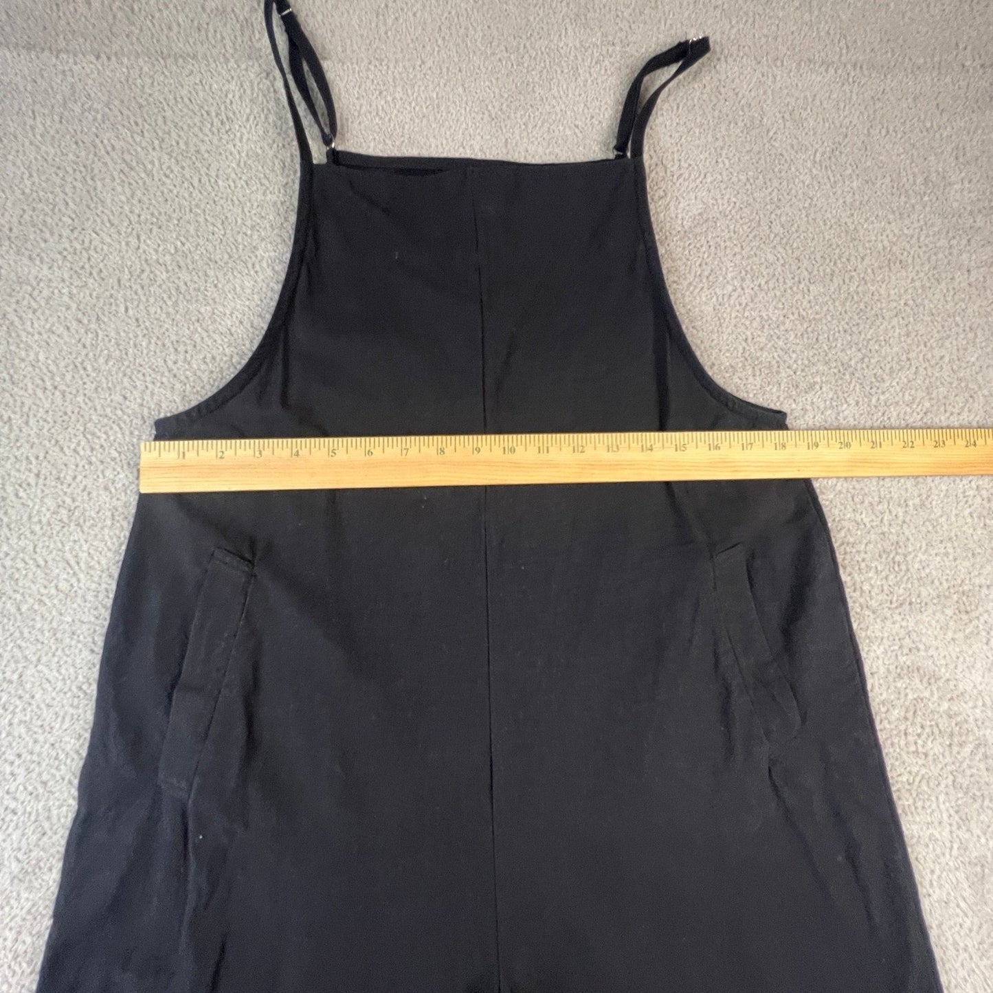 Minimalist Black 100% Cotton Women's Small Wide Leg Jumpsuit Utility Straps Chic