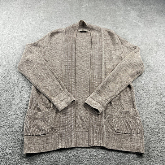 Linen Cotton Cardigan Women Size Medium Beige Open Front Pocket Appleseed's