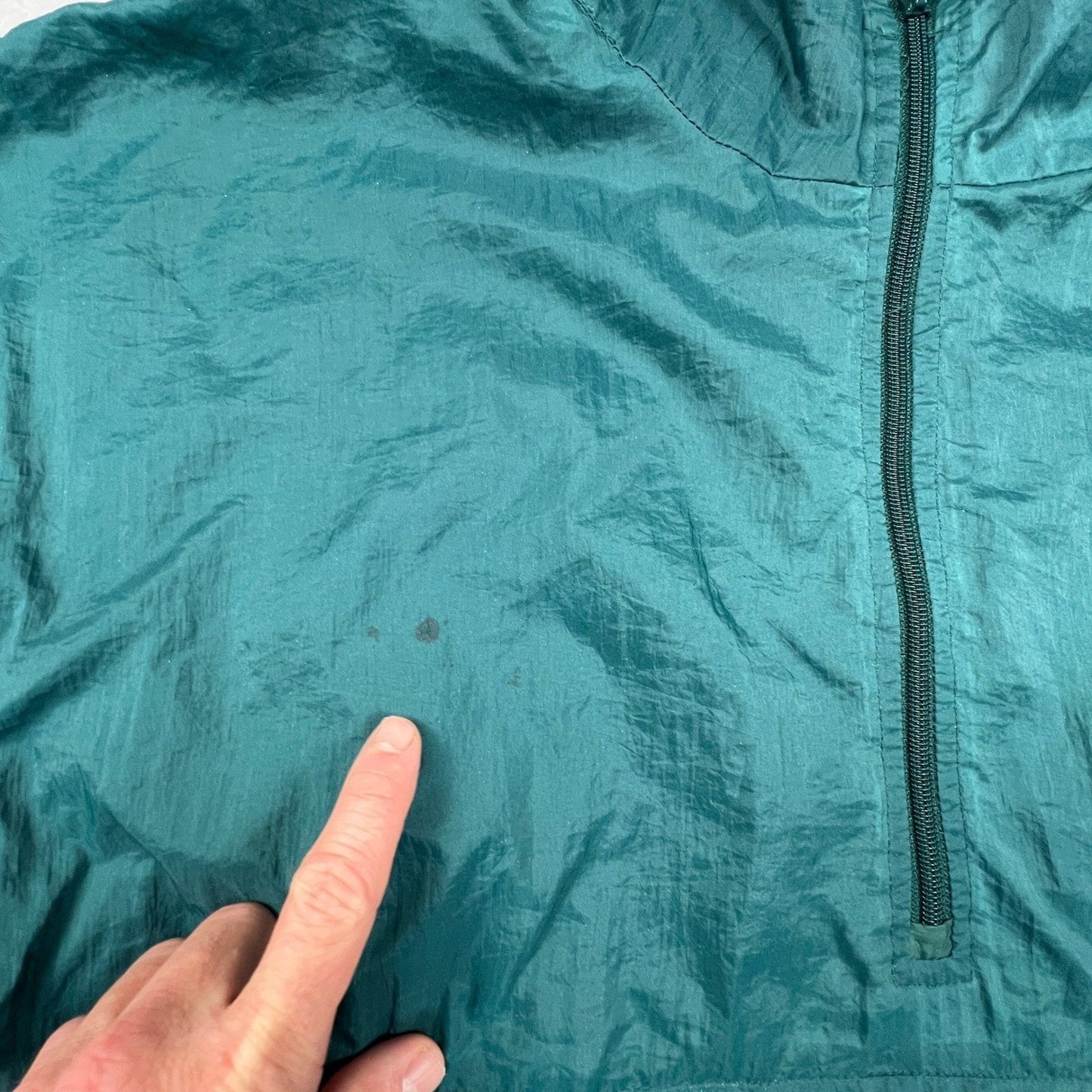 Honors Windbreaker Anorak Mens Large Green Vintage 1/4 Zip Hooded Pouch Pocket