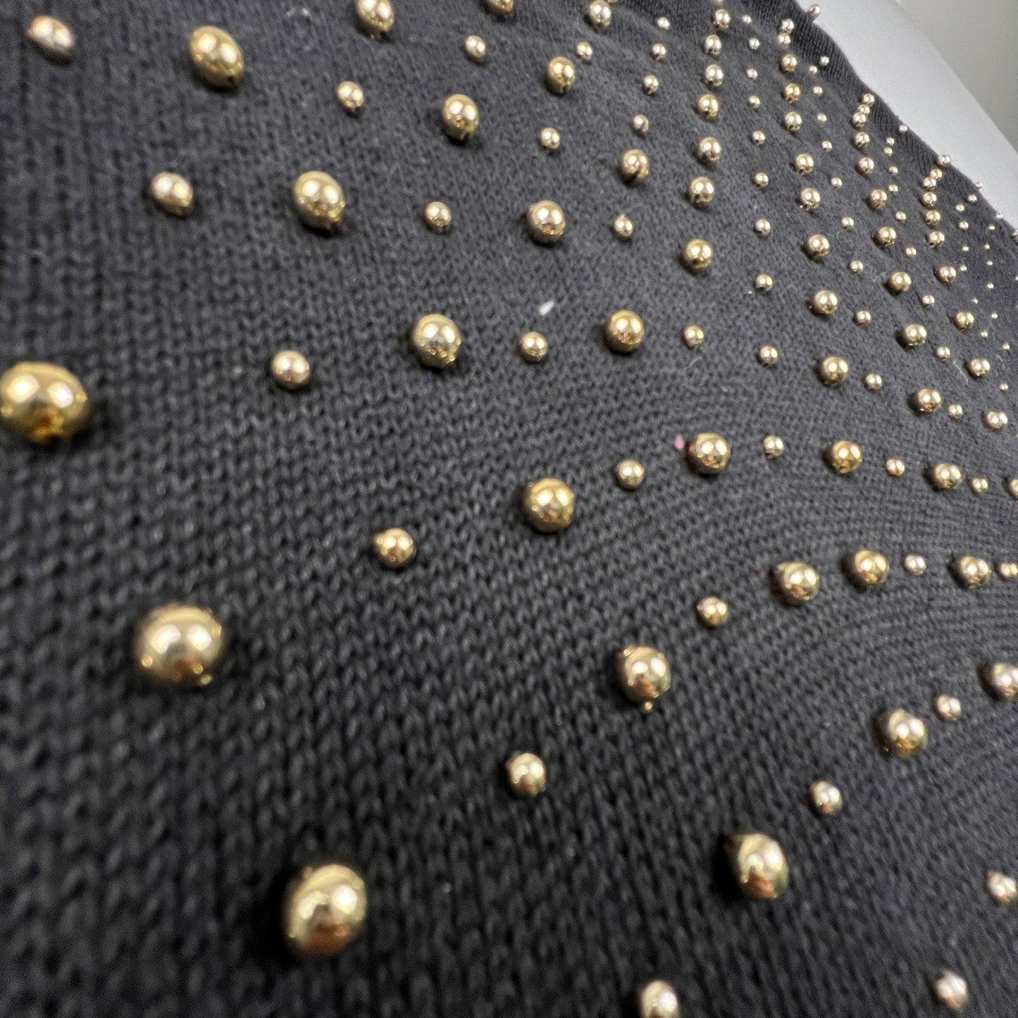 Victoria Harbour Sweater Womens L Black Gold Beaded Ramie Cotton Knit Crewneck