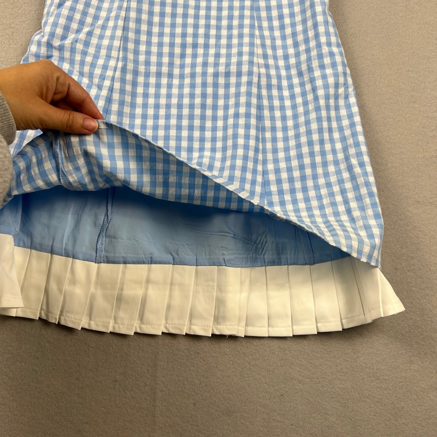 Princess Polly Mini Dress 2 Blue Gingham Pleated Hem Preppy Picnic Coquette