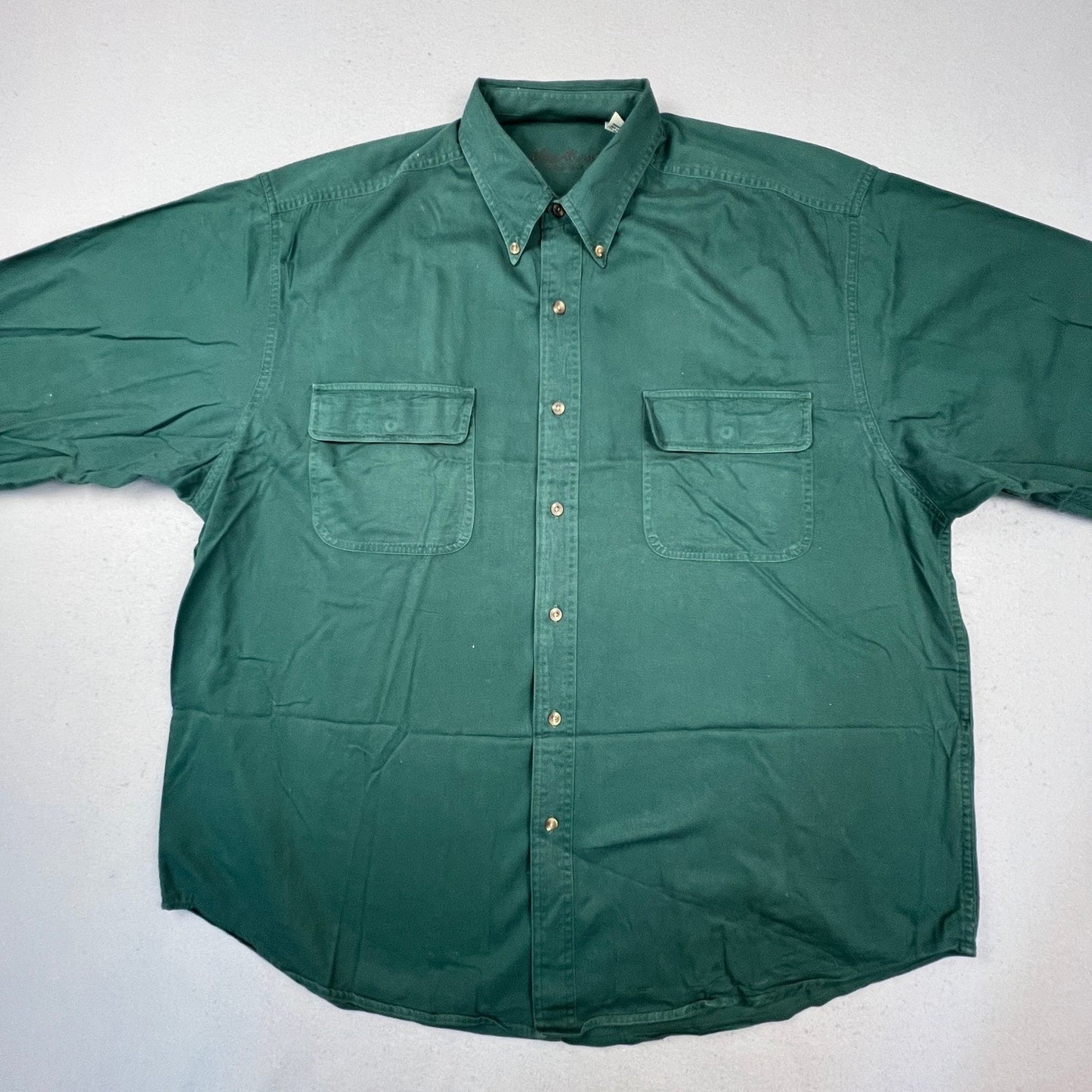 Eddie Bauer Button Down Shirt Mens XL Green Cotton Twill Long Sleeve Workwear